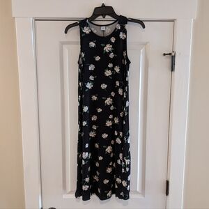 Old Navy Black Floral Midi Dress, Size S Tall